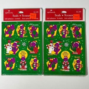 Vintage 90s Hallmark Barney the Dinosaur Christmas Stickers 2 Sealed Packs (22M)